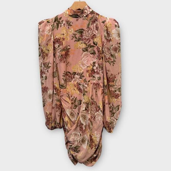 LAVISH ALICE Floral Long Sleeve Open Back Chiffon Minidress Size US/6 - Picture 3 of 10